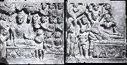 unknow artist, Relief from Gandhara with the-first preaching in first preaching in the deer camp-and the death of Buddha, Kushana.